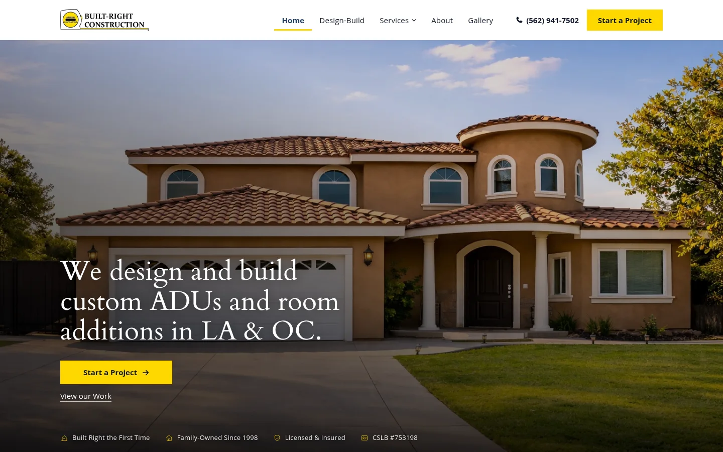 Built-Right Construction homepage: ADUs and room additions in LA and Orange County