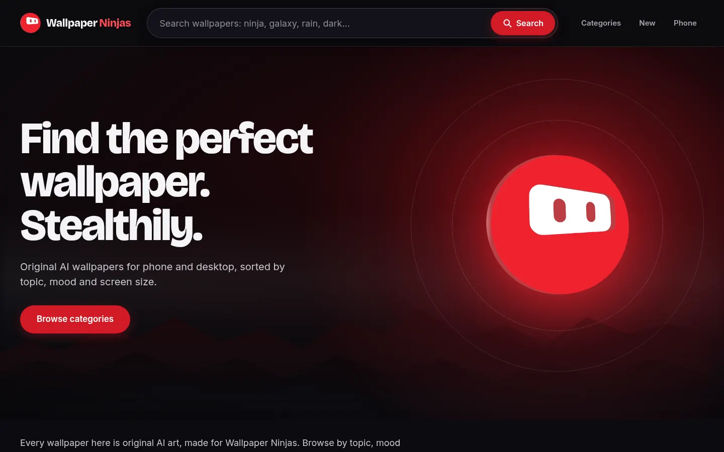 Wallpaper Ninjas homepage with a search bar for phone and desktop wallpapers